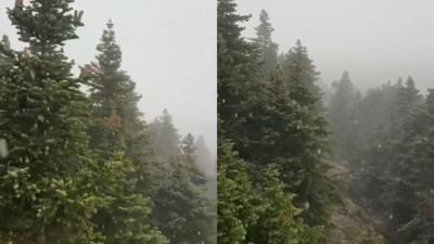 Uludağ'da ilk kar yağışı böyle görüntülendi