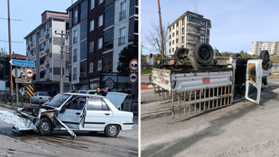 Otomobil ile çarpışan kamyonet takla attı: 2 yaralı