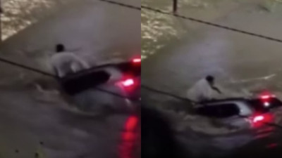 Brezilya’da bir sürücü aracıyla sele kapıldı