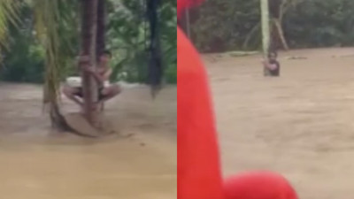 Endonezya’daki sel felaketinde afetzedeler ağaçlara tutunarak kurtarılmayı bekledi