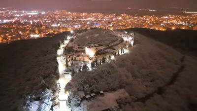 Kar altında kalan Aydos Kalesi havadan görüntülendi