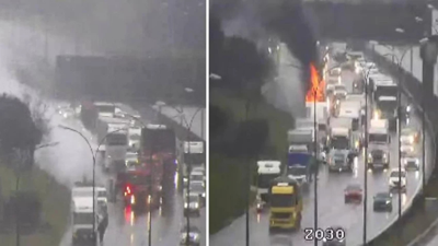 Tuzla TEM Otoyolu'nda TIR kupası alev alev yandı