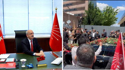 Kemal Kılıçdaroğlu, 2,5 yıl sonra CHP Genel Merkezi'nde! Coşkulu karşılama: Yüzlerce çiçek atıldı | Özel ve ekibine şarkılı gönderme
