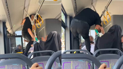 Otobüste tekmeli, yumruklu kavga