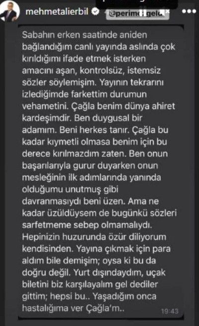 Çağla Şikel hakkında sert açıklamalarda bulunan Mehmet Ali Erbil özür metni yayınladı! - Resim: 3
