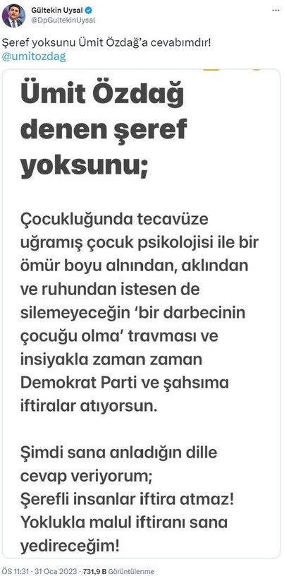 Demokrat Parti Lideri Gültekin Uysal ile Zafer Partisi lideri Ümit Özdağ arasındaki kavgada çirkin üslup! "İstismara uğramış çocuk" sözü tepki çekti - Resim: 4