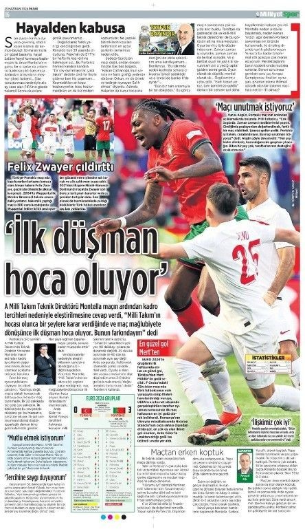 Türkiye - Portekiz karşılaşması: Montella’nın hatalı 11'i | 23 Haziran gazete manşetleri - Resim: 12