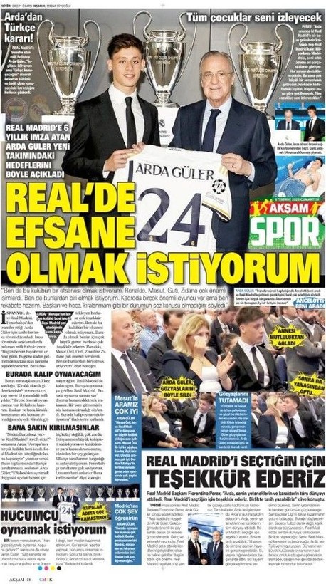 Avrupa basını Real Madrid'e transfer olan Arda Güler'i konuşuyor! Hepsi manşetlerine taşıdı | 8 Temmuz Cumartesi gazete manşetleri - Resim: 11