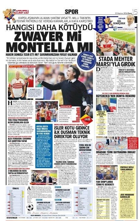 Türkiye - Portekiz karşılaşması: Montella’nın hatalı 11'i | 23 Haziran gazete manşetleri - Resim: 19