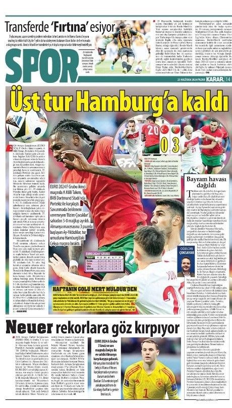 Türkiye - Portekiz karşılaşması: Montella’nın hatalı 11'i | 23 Haziran gazete manşetleri - Resim: 17