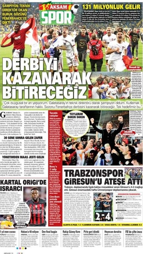 Şampiyon Galatasaray! Günün spor manşetleri | 31 Mayıs 2023 - Resim: 5