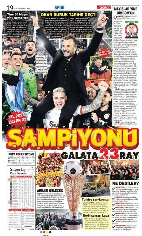 Şampiyon Galatasaray! Günün spor manşetleri | 31 Mayıs 2023 - Resim: 15