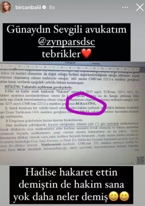 Bircan Bali, Hadise'nin açtığı hakaret davasından beraat ettiğini olay paylaşımla duyurdu - Resim: 8