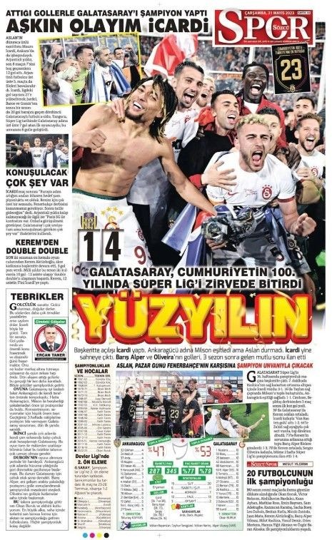 Şampiyon Galatasaray! Günün spor manşetleri | 31 Mayıs 2023 - Resim: 14