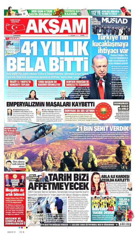 10 Mart gazete manşetleri | "PKK silah bırakıyor", "41 yıllık terör belası bitti" - Resim: 9