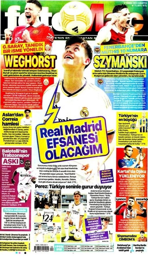 Avrupa basını Real Madrid'e transfer olan Arda Güler'i konuşuyor! Hepsi manşetlerine taşıdı | 8 Temmuz Cumartesi gazete manşetleri - Resim: 18