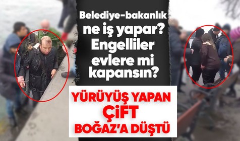 Emirgan Sahili'nde yürüyüş yapan görme engelli çift merdiven boşluğunu fark edemedi: Denize düştüler!