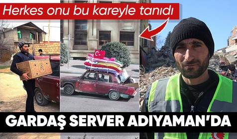Eski aracına taktığı Türk bayrağıyla köy köy yardım toplayan Azerbaycanlı Server Beşirli Adıyaman'a geldi