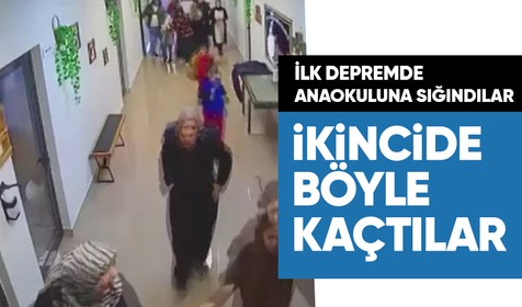 Malatya'da ilk depremde anaokuluna sığınan depremzedelerin ikinci depremden kaçış anı