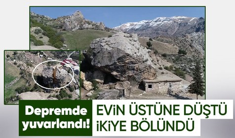 Adıyaman'da gerçekleşen deprem sonrası kopan dev kaya parçası eve çarparak durdu! O görüntüler herkesi korkuttu