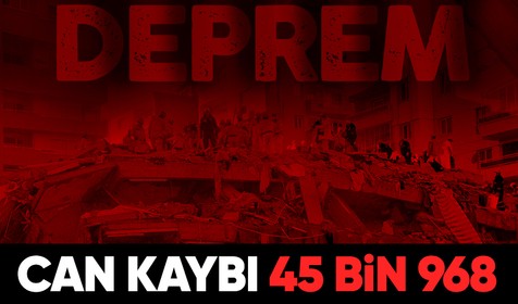 Kahramanmaraş merkezli depremlerde hayatını kaybedenlerin sayısı 45 bin 968'e yükseldi