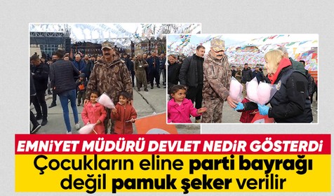 HDP'nin nevruz kutlamasında Emniyet Müdürü Salavat Mete Pınar'dan çocuklara pamuk şeker ikramı