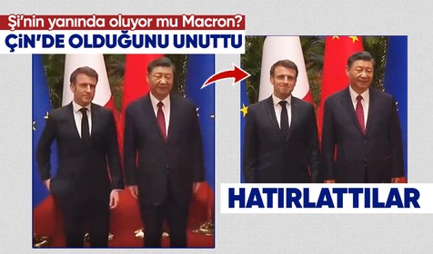 Çin Devlet Başkanı Şi Cinping'i ziyaret eden Fransa Cumhurbaşkanı Emmanuel Macron'dan olay poz! Kendini Afrika'da sandı