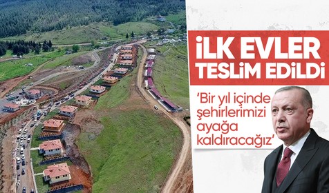 Nurdağı'na bağlı Belpınar Mahallesi'nde 44 günde inşa edilen 14 konut sahiplerine teslim edildi