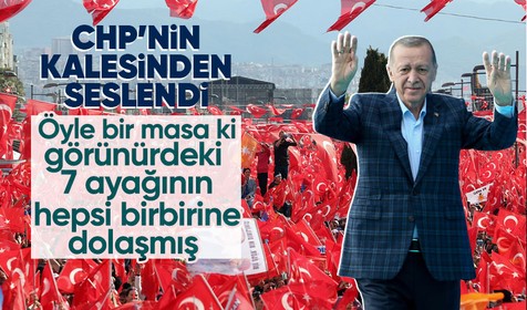 Son dakika... Cumhurbaşkanı Erdoğan İzmir'de Gündoğdu Meydanı'nda halka seslendi: Öyle bir masa ki, görünürdeki 7 ayağının hepsi de birbirine dolaşmış