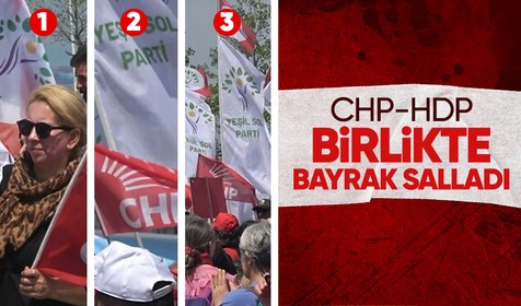 Yalova'da HDP'nin çatı partisi Yeşil Sol Partisi ve CHP bayrakları yan yana sallandı