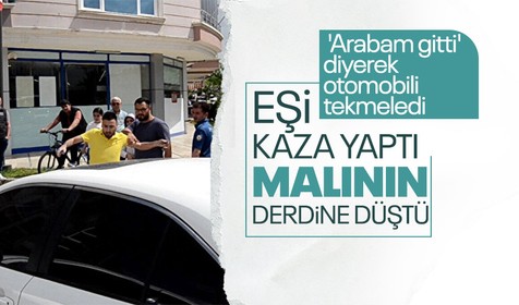 Eşi çocuklarıyla kaza yaptı malının derdine düştü! 'Arabam gitti' diyerek otomobili tekmeledi