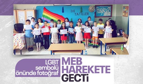 Karne günü ilköğretim okulunda çocukları LGBT sembolü önüne dizip fotoğraf çektiren öğretmene tepki! Milli Eğitim Bakanı Yusuf Tekin: Yasal süreci başlattık