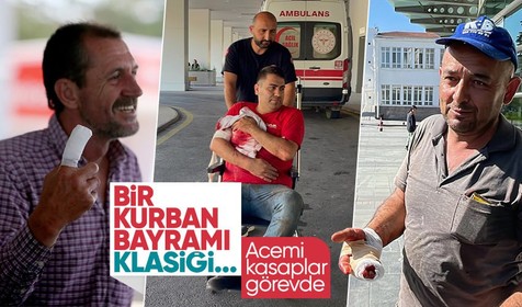 Bir Kurban Bayramı klasiği... Acemi kasaplar görevde