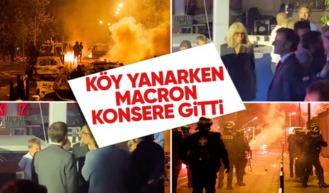 Fransa'da sular durulmuyor! Vatandaşlar sokakları ateşe verdi, Cumhurbaşkanı Macron konserde eğlendi