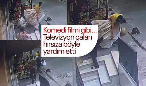 Hırsız çaldığı televizyonu taşımakta zorlanınca esnaf yardım etti
