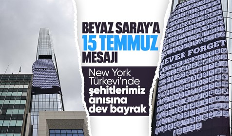 15 Temmuz şehitleri için New York Türkevi'nde dev bayrak dalgalandırıldı