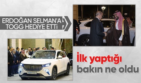 Suudi Arabistan Veliaht Prensi Selman, Cumhurbaşkanı Erdoğan'ı kendisine hediye edilen Togg ile otele bıraktı
