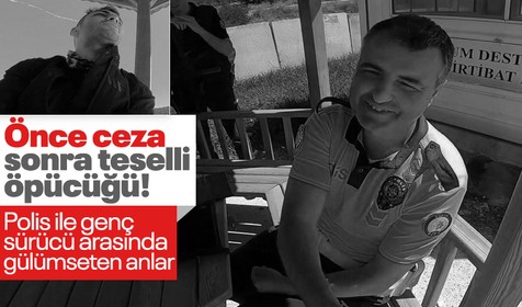 Samsun'da polis, motorcu gence önce ceza yazdı sonra öperek teselli etti