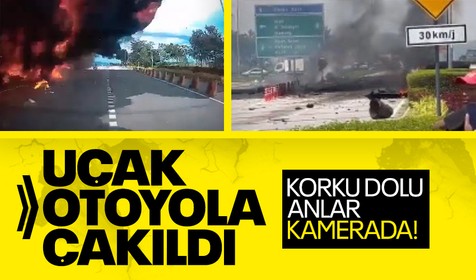 Malezya’nın başkenti Kuala Lumpur’da özel bir jet otoyola çakıldı! Korku dolu anlar kamerada