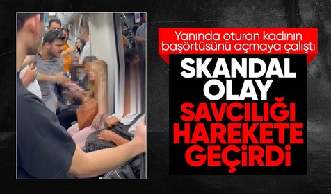 Marmaray'da yanında oturan başörtülü kadının başını açmaya çalışan şahısa büyük tepki kamerada!