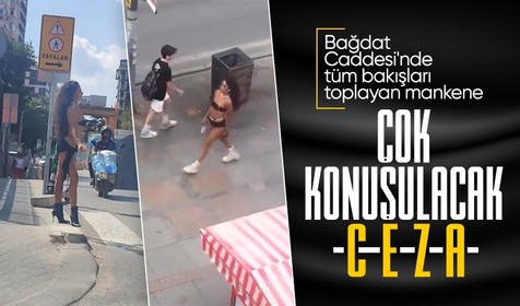 Kadıköy Bağdat Caddesinde mayoyla gezen mankene kitap okuma cezası