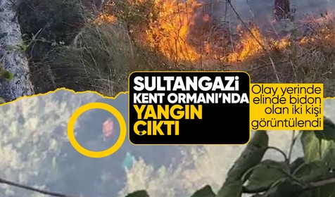 İstanbul'da bulunan Sultangazi Kent Ormanı'nda yangın: Ellerinde bidon görülen iki kişi kamerada