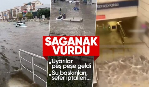İstanbul'da şiddetli yağış etkisini gösterdi! Gaziosmanpaşa ve Başakşehir'de metro istasyonlarını su bastı, arabalar sular altında kaldı