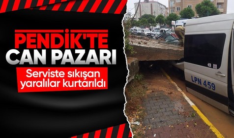 Pendik'te yoğun yağış nedeniyle istinat duvarı araçların üzerine çöktü! Altında kalan 5 kişi kurtarıldı
