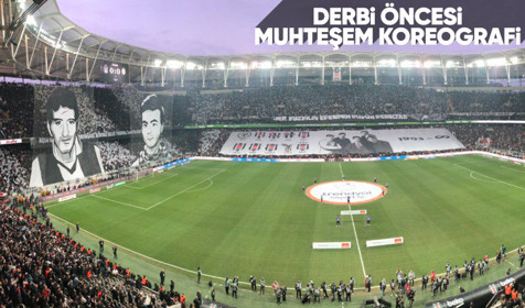 Beşiktaş-Galatasaray derbisi öncesinde siyah-beyazlı taraftarlardan koreografi şovu