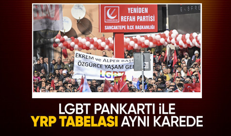 CHP'nin halk buluşmasında LGBT pankartı ile Yeniden Refah Partisi tabelası aynı karede!