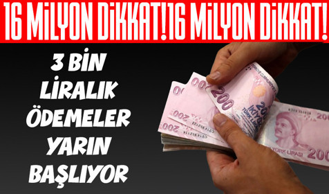 16 milyon emeklinin 3 bin TL'lik bayram ikramiye ödemeleri yarın başlıyor