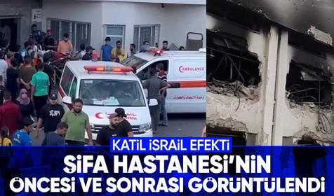 Gazze'deki Şifa Hastanesi'nin saldırılar öncesindeki ve sonrasındaki hali birleştirildi