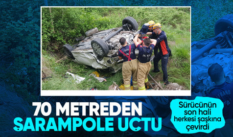 70 metreden şarampole uçan sürücünün burnu bile kanamadı