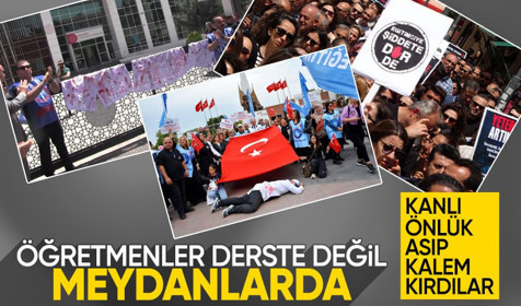 Öğretmenlerden 1 günlük iş bırakma eylemi! 81 ilde yürüyüş yapıldı, MEB binalarına kanlı önlükler asıldı